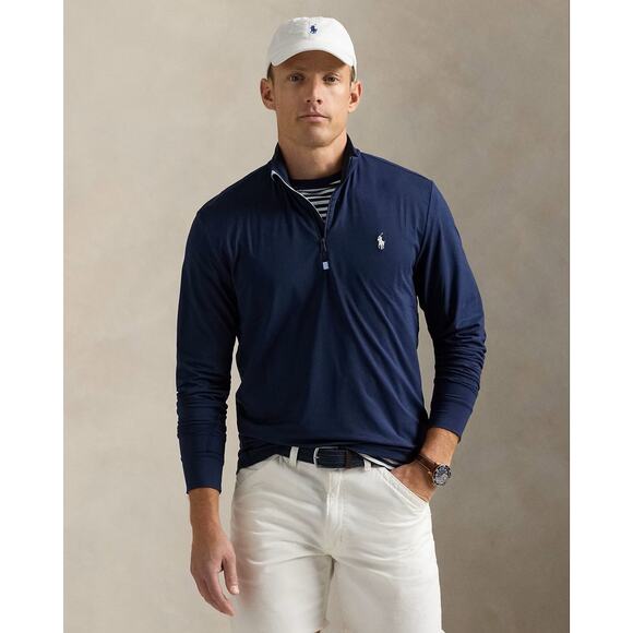 Ralph Lauren Polo Performance Jersey Quarter-Zip Pullover in Navy Blue Medium - Picture 1 of 7
